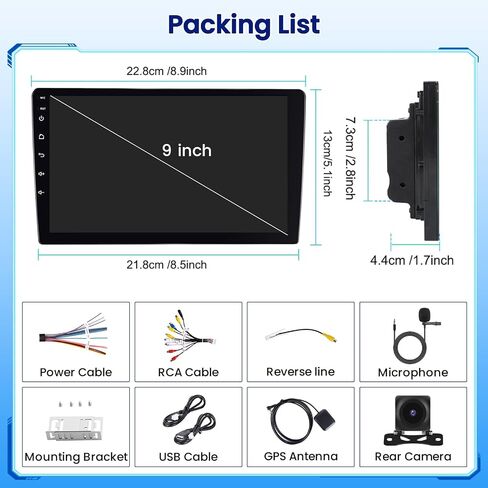 Hikity 4+64g Android Car Stereo Double Din Radio مع شاشة تعمل باللمس 9 بوصات ، وراديو Carplay Android Auto مع GPS Navigation/Mirror Link/DSP/Bluetooth+AHD كاميرا احتياطية in Kuwait