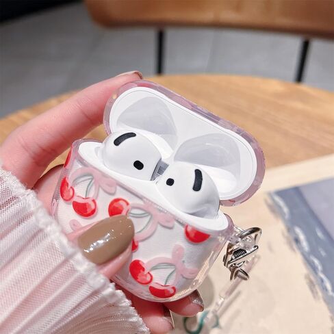 MINSCOSE Compatible with AirPods 4 Clear Case,Cute Cherry Bow Pretty Aesthetic Design with Keychain,Soft TPU Protective Shockproof Case for Women Girl for Airpods 4-Red in Kuwait