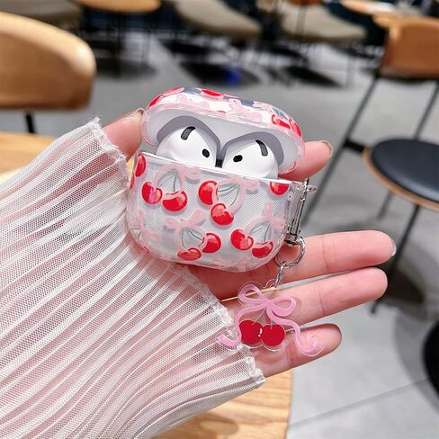 MINSCOSE Compatible with AirPods 4 Clear Case,Cute Cherry Bow Pretty Aesthetic Design with Keychain,Soft TPU Protective Shockproof Case for Women Girl for Airpods 4-Red in Kuwait