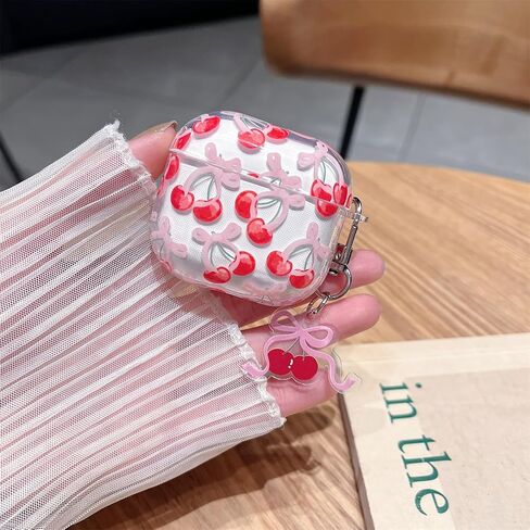 MINSCOSE Compatible with AirPods 4 Clear Case,Cute Cherry Bow Pretty Aesthetic Design with Keychain,Soft TPU Protective Shockproof Case for Women Girl for Airpods 4-Red in Kuwait