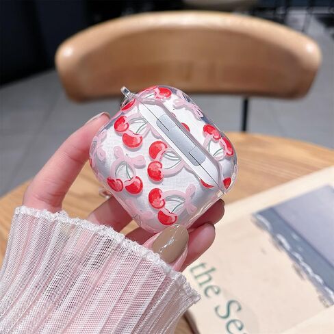 MINSCOSE Compatible with AirPods 4 Clear Case,Cute Cherry Bow Pretty Aesthetic Design with Keychain,Soft TPU Protective Shockproof Case for Women Girl for Airpods 4-Red in Kuwait