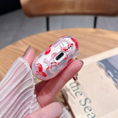 MINSCOSE Compatible with AirPods 4 Clear Case,Cute Cherry Bow Pretty Aesthetic Design with Keychain,Soft TPU Protective Shockproof Case for Women Girl for Airpods 4-Red in Kuwait