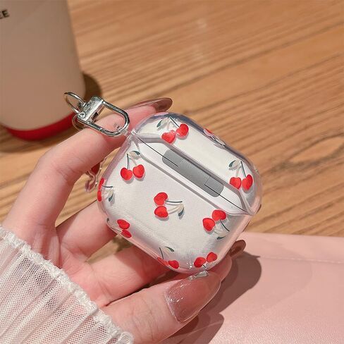 MINSCOSE Compatible with AirPods 4 Clear Case,Cute Cherry Bow Pretty Aesthetic Design with Keychain,Soft TPU Protective Shockproof Case for Women Girl for Airpods 4-Red in Kuwait