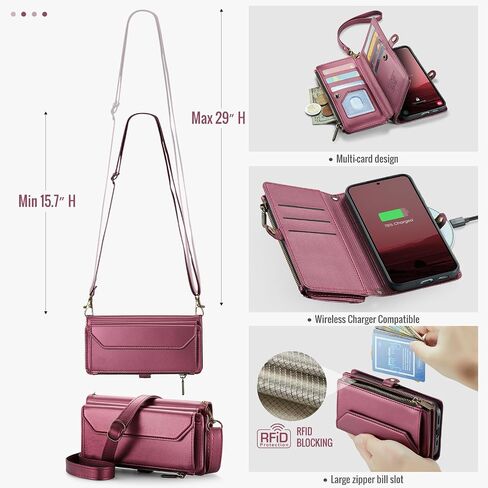 Asuwish Phone Case for Samsung Galaxy S25 5G Zipper Wallet Cover with Tempered Glass Screen Protector and Leather Flip RFID Blocking Card Holder Stand Cell Accessories S 25 25S G5 Women Girls Wine Red in Saudi Arabia