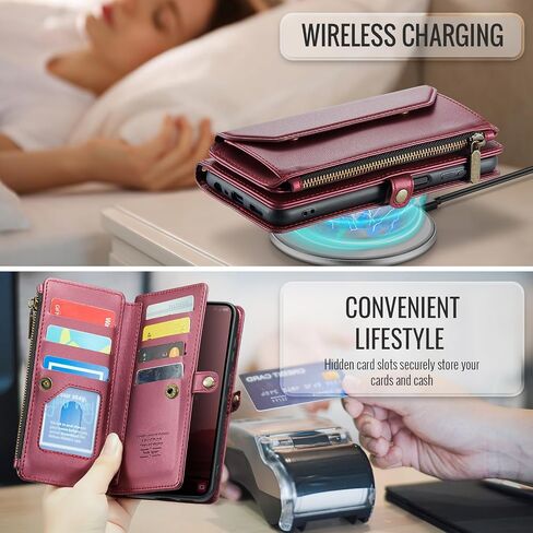 Asuwish Phone Case for Samsung Galaxy S25 5G Zipper Wallet Cover with Tempered Glass Screen Protector and Leather Flip RFID Blocking Card Holder Stand Cell Accessories S 25 25S G5 Women Girls Wine Red in Saudi Arabia