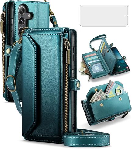 ASUWISH PHONE CASE لـ SAMSUNG GALAXY S25 5G SHIPPER WALLET WALLET مع واقي شاشة زجاجي مقسى وقلب بطاقة RFID RFID ملحقات الخلية S 25 25S G5 WIND RED REED in Saudi Arabia