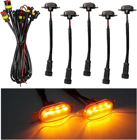 6PCS Car Grille Lights, Bright Amber LED Grill Lights with Wiring Harness, Waterproof Front Grill Trim Lamps, Vehicle Exterior Grille Lamps Compatible with F150 F250 F350 (Black+Yellow) in Kuwait