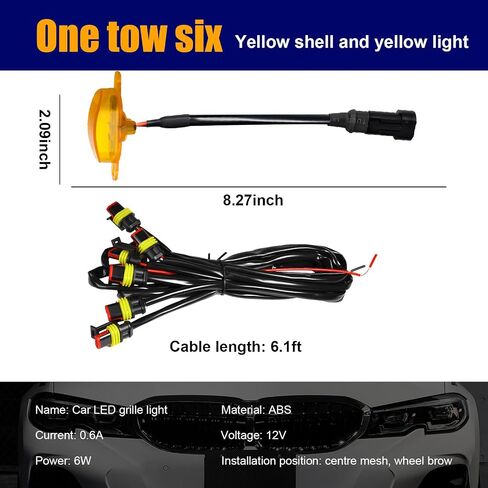 6PCS Car Grille Lights, Bright Amber LED Grill Lights with Wiring Harness, Waterproof Front Grill Trim Lamps, Vehicle Exterior Grille Lamps Compatible with F150 F250 F350 (Black+Yellow) in Kuwait