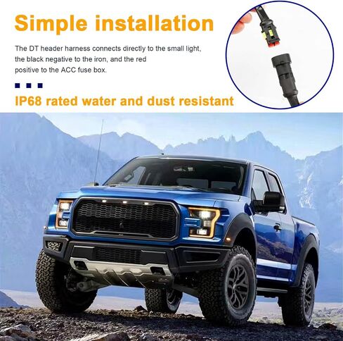 6PCS Car Grille Lights, Bright Amber LED Grill Lights with Wiring Harness, Waterproof Front Grill Trim Lamps, Vehicle Exterior Grille Lamps Compatible with F150 F250 F350 (Black+Yellow) in Kuwait