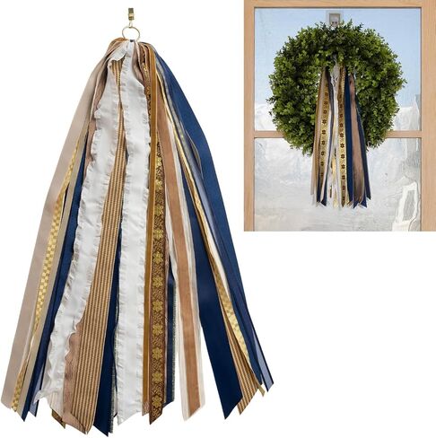 Wreath Ribbon Set - Christmas Tree Topper Decorative Bow & Assorted Ribbon for Wreaths - Clip-On Wreath Sash Ribbons Bundle for Indoor & Outdoor Use - Premium Wreath Making Supplies - Green/Natural in Saudi Arabia