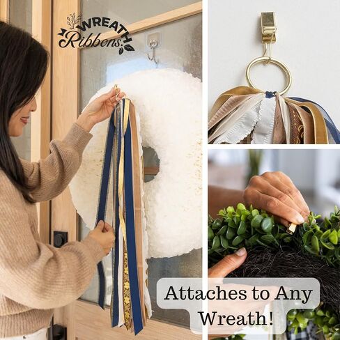 Wreath Ribbon Set - Christmas Tree Topper Decorative Bow & Assorted Ribbon for Wreaths - Clip-On Wreath Sash Ribbons Bundle for Indoor & Outdoor Use - Premium Wreath Making Supplies - Green/Natural in Saudi Arabia