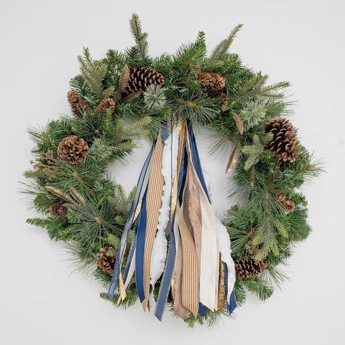 Wreath Ribbon Set - Christmas Tree Topper Decorative Bow & Assorted Ribbon for Wreaths - Clip-On Wreath Sash Ribbons Bundle for Indoor & Outdoor Use - Premium Wreath Making Supplies - Green/Natural in Saudi Arabia