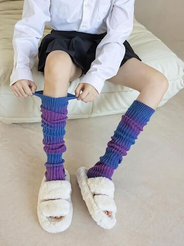 Lebaley Women Japanese Style Kawaii Leg Warmers Wool Ball Knit Long Leg Warmers Loose High Socks in Saudi Arabia