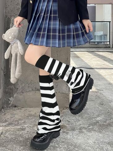 Lebaley Women Japanese Style Kawaii Leg Warmers Wool Ball Knit Long Leg Warmers Loose High Socks in Kuwait