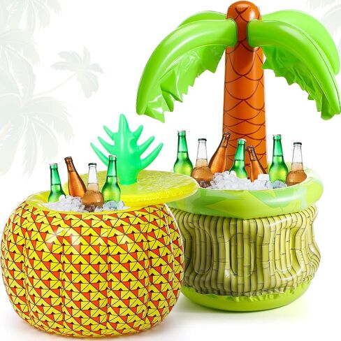 HyDren 2 Pcs 26.8" Inflatable Palm Tree Cooler with 17.7" Inflatable Beer Cooler, Beach Party Supplies Inflatable Cooler for Luau Hawaiian Tropical BBQ Party in Saudi Arabia