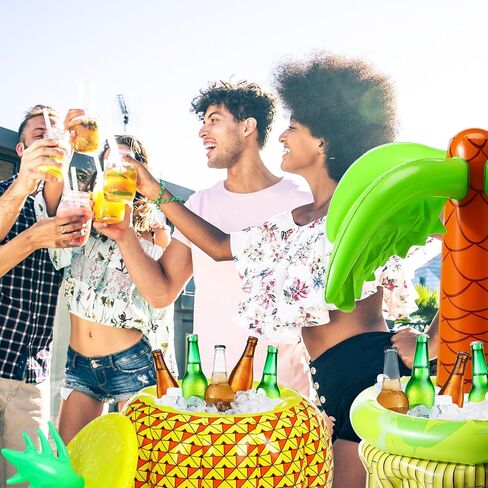 HyDren 2 Pcs 26.8" Inflatable Palm Tree Cooler with 17.7" Inflatable Beer Cooler, Beach Party Supplies Inflatable Cooler for Luau Hawaiian Tropical BBQ Party in Saudi Arabia