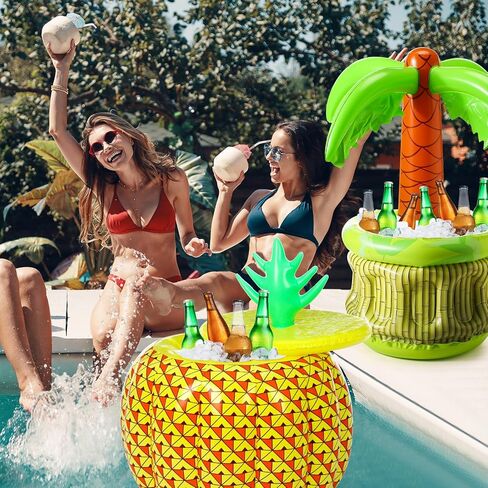 HyDren 2 Pcs 26.8" Inflatable Palm Tree Cooler with 17.7" Inflatable Beer Cooler, Beach Party Supplies Inflatable Cooler for Luau Hawaiian Tropical BBQ Party in Saudi Arabia