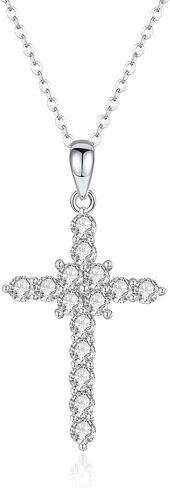 Moissanite Cross Necklace for Women Men,925 Sterling Silver Cross Necklaces 2.8CTTW D Color VVS1 Moissanite Pendant Necklace,Christian Gift for Women Men in Kuwait