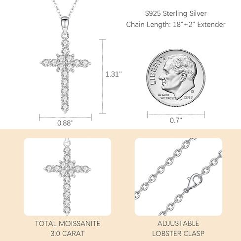 Moissanite Cross Necklace for Women Men,925 Sterling Silver Cross Necklaces 2.8CTTW D Color VVS1 Moissanite Pendant Necklace,Christian Gift for Women Men in Kuwait