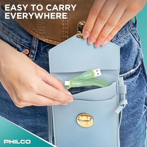 Philco USB to USB C Cable, 20W Type C Fast Charging, Soft-Touch Silicone Cord, Durable, Tangle-Free Power Cable for MacBook, iPhone 16, iPad, Samsung, Android & More 4FT. (2PK.,Green) in Kuwait