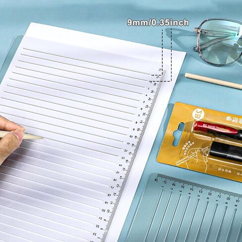 2 قطعة استنسل خط مستقيم استنسل خط تباعد 0.35 بوصة قالب دليل الكتابة البلاستيكي قالب استنسل رسم خطي لمسطرة كتابة مقياس اليوميات لمساعدات البطاقات الورقية in Saudi Arabia