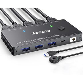 8K@60Hz HDMI KVM SWITCH 1 مراقب 2 كمبيوتر 4K@120HZ KVM مفاتيح مع منفذ USB 3.0 ، عن بعد السلكية ، محول الطاقة و USB3.0 كابلات (2 PC 1 MONTORD 8K HDMI KVM)