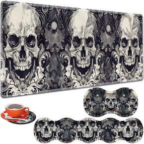 Large Gaming Table Pad 31.5 "x 11.8" + Keyboard Wrist Pad + Mouse Wrist Pad + Coaster Non-Slip Base 4-in-1 Set, Ergonomic Memory Foam, Easy Typing Pain Relief, Purple Roses and Butterflies