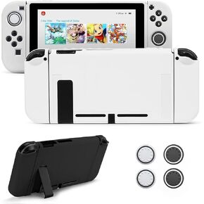 JINGDU Protective Case Compatible with Switch NS 2017, Switch Cover with Thumb Grip Caps,White&Black