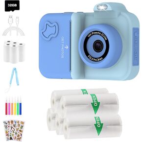 Kids Camera Instant Print (Including 5 Rolls of Printing Paper)+5 Rolls Thermal Adhesive Sticker Paper