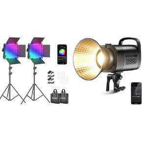 NEEWER 2 Packs 660 PRO RGB LED Video Light with App Control Stand Kit, 360° Full Color, 50W with CB60B 70W LED Video Light 2.4G&APP Control, COB Bi Color Continuous Output Lighting