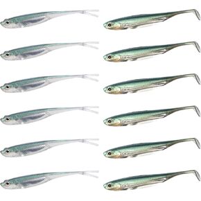 Dr.Fish 6 Pack Paddle Tail Swimbaits 3-1/8" Watermelon with 6 Pack 3'' Fork Tail Soft Jerkbait Green