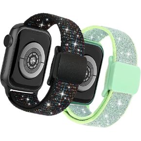 نطاقات ممتدة متوافقة مع Kids Apple Watch Band 38mm 40mm 41mm 42mm 44mm 45mm 46mm 49mm ، حزام بريق مرن ناعم لـ Iwatch Series 10 9 8 7 6 5 4 3 SE Se2 Girls Boys