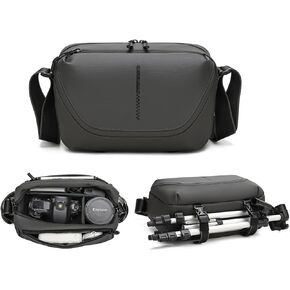 Camera Case with Tripod Holder Waterproof,Camera Sling Bag Crossbody,Small Camera Bag for Photographers, Compact Camera Shoulder Bags for DSLR/SLR/Mirrorless Cameras,Grey