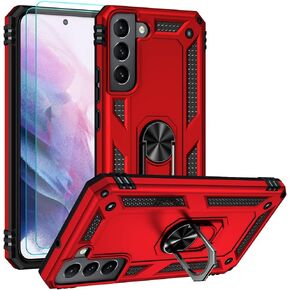 for Samsung S22 Plus/Galaxy S22+ Case with HD Screen Protectors, Military-Grade Metal Ring Holder Kickstand 15ft Drop Tested Shockproof Cover Case for Samsung Galaxy S22+ 5G Red