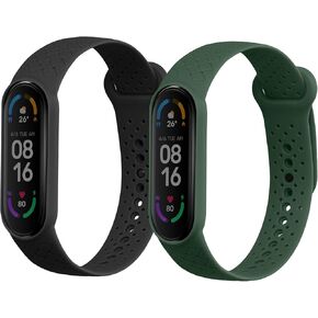 kwmobile Straps Compatible with Xiaomi Mi Band 6 / Mi Band 5 Straps - 2x Replacement Silicone Watch Bands - Black/Dark Green