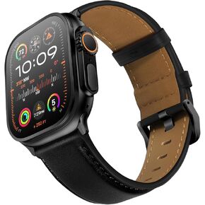 Uupwpokt متوافق مع Apple Watch Ultra 2/1 Band 49mm 46mm 45mm 44mm 42mm Men ، حزام مجموعات جلدية أصلية لـ Iwatch Ultra Series 10 9 8 7 6 5 4 3 2 1 SE ، كلاسيكي أسود/أسود