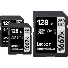 Lexar Professional 1667x 128GB (2-Pack) SDXC UHS-I and UHS-II Memory Cards, C10, U3, V60, Full-HD & 4K Video, Up to 250MB/s Read