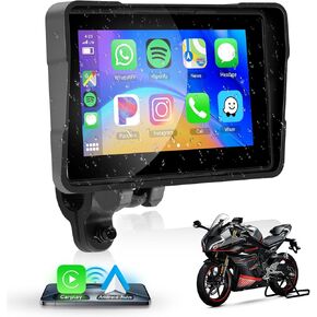 HD IPS Touch Screen Portable Wireless Apple Carplay Screen for Motorcycle&Wireless Android Auto GPS Navigation for Motorcycle,Car Play with Dual Bluetooth Waterproof,Siri,7Inch for Motorbike METEESER