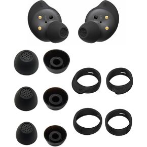 Ear Tips Compatible with Galaxy Buds FE Earbuds, 3 Pairs S/M/L Anti Slip Soft Silicone Earbuds Tips Ear Tips 2 Pairs S/L Ear Hooks Replacement, Compatible with Galaxy Buds FE SM-R400 6+4 Black