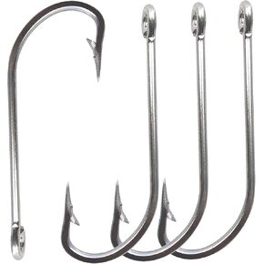 Stainless Steel Fishing Hooks,50PCS Saltwater J Hooks O'Shaughnessy Hooks Trolling Hooks Forged Long Shank Extra Strong Fish Hooks Inline Hooks for Salt and Fresh Water Size 1/0-10/0