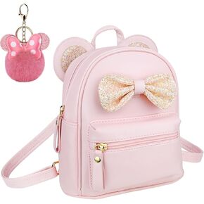 Fashion Cutest Cartoon Toddler Sequin Bow Mouse Ears PU Bag Mini Travelling School Shoulder Backpack for Teen Little Girl Women (pink02)