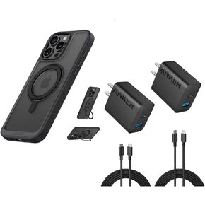 Anker Ultra Magnetic for iPhone 16 Pro Case with Sturdy 360° Ring Stand, Military-Grade Shockproof iPhone with Anker iPhone 16 Charger, Anker USB C Charger, 2-Pack 20W Dual Port USB Fast Wall Charger