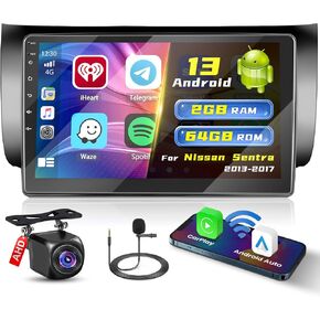 [2+64G] Hikity Android 13 Car Stereo for Nissan Sentra Android Radio 2013-2017, 10.1'' Touch Screen Sentra Stereo, Bluetooth, GPS, WiFi, Mirror Link, SWC, Mic, Backup Cam, FM/RDS, Black