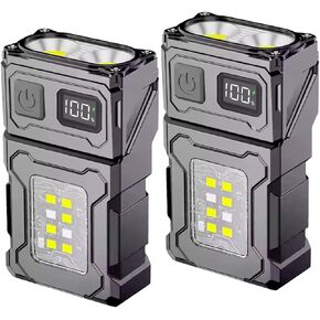 2Pack Mini LED EDC Flashlight, Super Bright Rechargeable Flashlight with 7 Modes, IPX6 Waterproof Tactical Flash Light, Multifunctional Handhold Flashlight for Camping Essentials, Outdoor and Home