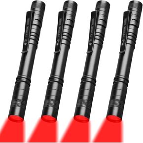 4 Pcs Red Light Flashlight, Super Bright LED, Water Resistant, Aluminum, Black, For Observation, Astronomy, Outdoor Activities