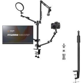 Tarion Camera Desk Mount + حامل سطح المكتب | MOTTAL TABLETOP L شكل مشبك حامل قابل للتعديل 14-25 بوصة للبث المباشر + 4 في 1 في المكتب الكاميرا المكتبي المكتب الحامل القابل للتعديل