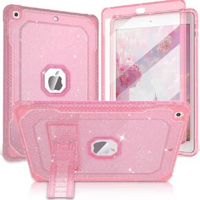 Case for iPad 9th/8th/7th Generation 10.2 inch 2021/2020/2019, with Built-in Screen Protector/Stand, Hard Slim Glitter Sparkly Full-Body Protection Cover for Women Girls Kids (Pink)