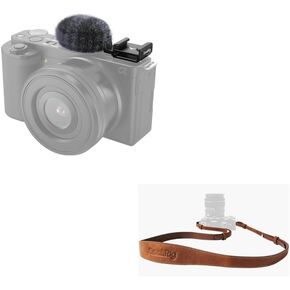 SmallRig Cold Shoe Adapter with Wind Muff Windshield for Sony+Universal Leather Camera Neck Shoulder Strap