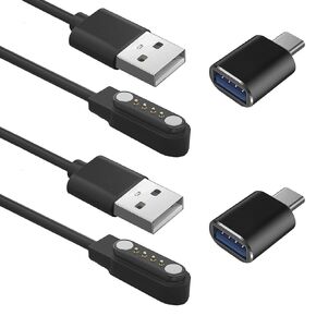 [2+2PACK] Chargers Compatible for PLAUD Note AI Vioce Recorder Charger, 2FT/4 Pin Magnetic Charging Cable with USB C to USB Adapter (Black&Black)