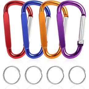 4pcs مقاطع Carabiner الثقيلة ، 3 "الألومنيوم د حلقة الشكل مقطع مفتاح الكارابانير مع 4pcs مفتاح حلقة مفاتيح مفتاح الربيع